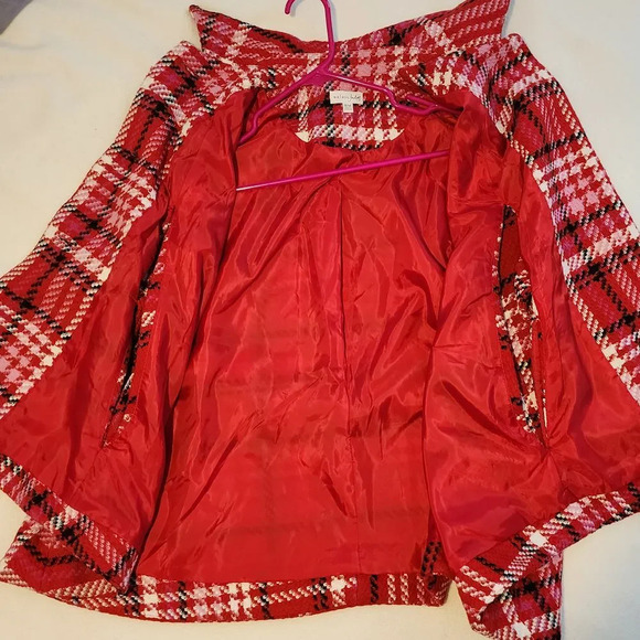 Maison Jules Red Plaid Button-Front Cape/Jacket Classic Tartan Pattern S/M - Picture 6 of 6